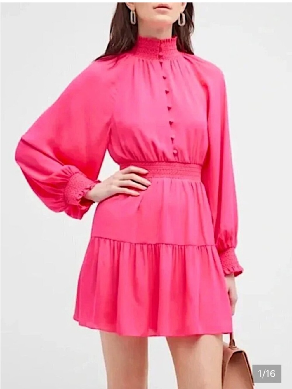 Alice + Olivia Lavinia Smocked Waist Long Sleeve Mini Dress